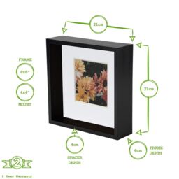 "Nicola Spring 3D Deep Box Photo Frame - 8 x 8"" with 4 x 4"" Mount - White Mount in Black" - thumbnail 4