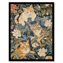 "Artery8 Kittens in Flowers Painting Animal Lover Framed Art Print in Green - Size: W12"" x H16""" - thumbnail 1