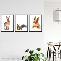 Artery8 Wall Art Print Watercolour Red Squirrel Hare Rabbit Set Of 3 s Bathroom Bedroom Aesthetic Woodland Painting A4 - thumbnail 3