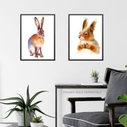 Artery8 Wall Art Print Watercolour Red Squirrel Hare Rabbit Set Of 3 s Bathroom Bedroom Aesthetic Woodland Painting A4 - thumbnail 6