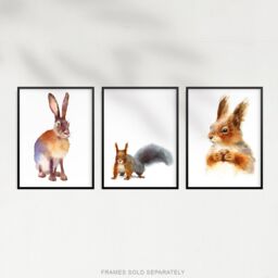 Artery8 Wall Art Print Watercolour Red Squirrel Hare Rabbit Set Of 3 s Bathroom Bedroom Aesthetic Woodland Painting A4 - thumbnail 5