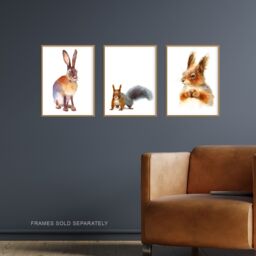 Artery8 Wall Art Print Watercolour Red Squirrel Hare Rabbit Set Of 3 s Bathroom Bedroom Aesthetic Woodland Painting A4 - thumbnail 2