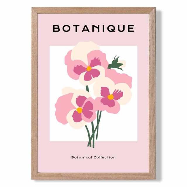 ARTZE Pink Pansies Flower Market Boho Framed Print SIZE: A4 with Oak Frame - Size: A3 - image 1