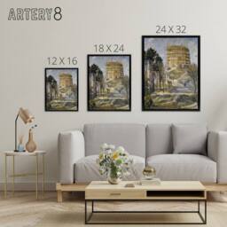 "Artery8 Water Tower in Hermsdorf Landscape Beckmann Black Framed Canvas Art - Size: W12"" x H16""" - thumbnail 4