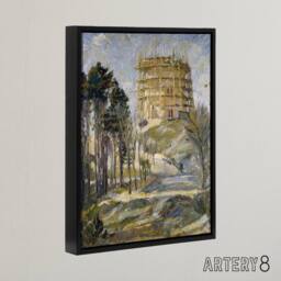 "Artery8 Water Tower in Hermsdorf Landscape Beckmann Black Framed Canvas Art - Size: W12"" x H16""" - thumbnail 2
