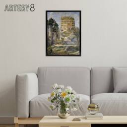 "Artery8 Water Tower in Hermsdorf Landscape Beckmann Black Framed Canvas Art - Size: W12"" x H16""" - thumbnail 3