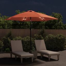 Berkfield Home Outdoor Parasol with LED Lights & Steel Pole 300 cm Terracotta in Brown - thumbnail 3