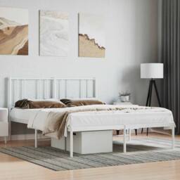 Berkfield Home Metal Bed Frame with Headboard White 160x200 cm - thumbnail 2