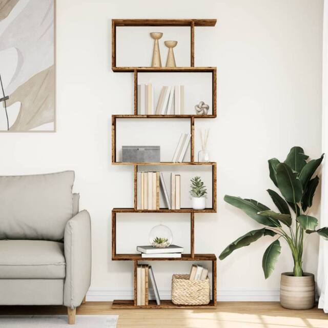 Berkfield Home Room Divider Bookcase 6-Tier Old Wood 70x24x193 cm Engineered Wood in Brown - Size: 70 x 24 x 193 cm - image 1