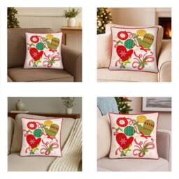 Luxury Living Embroidered Christmas Cushion with Mittens, Baubles & Bell in Cream - Size: 45 cm x 45 cm - thumbnail 7