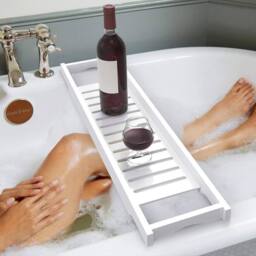Living and Home Bamboo Bath Tray Bathtub Caddy for Bathroom 70cm in White - thumbnail 2