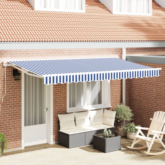 Berkfield Home Retractable Awning Manual Blue & White 350x200 cm - image 1