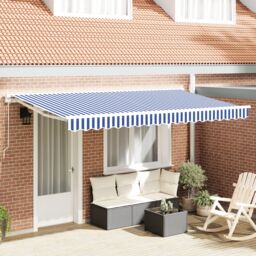 Berkfield Home Retractable Awning Manual Blue & White 350x200 cm - thumbnail 1