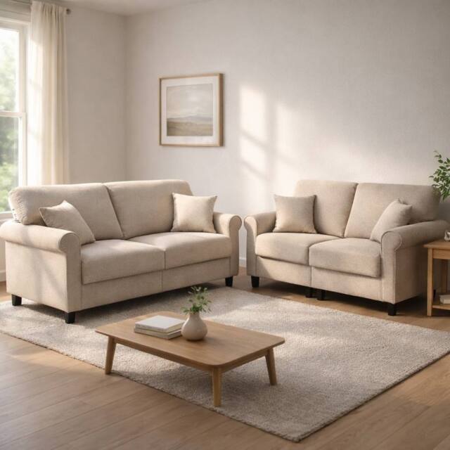LUXURY LIFE Geneva Fabric Sofa Set Linen or Velvet in Beige - image 1