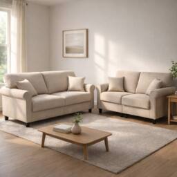 LUXURY LIFE Geneva Fabric Sofa Set Linen or Velvet in Beige