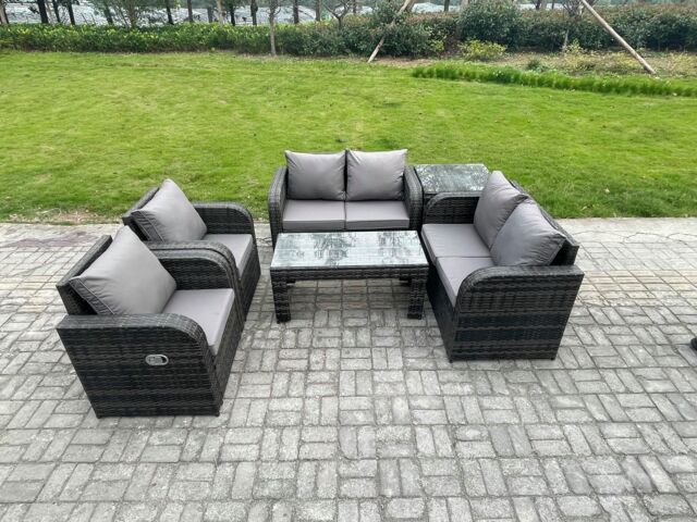 Fimous 6 Piece Rattan Garden Furniture Set Outdoor Patio Sofa, Table & Chairs Garden Table Ideal for Pool Side, Balcony, Outdoor Set in Dark Grey - image 1