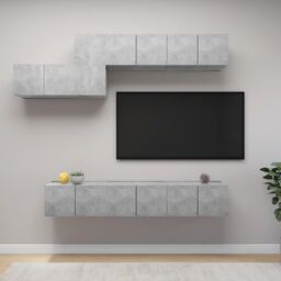 Berkfield Home 7 Piece TV Cabinet Set Concrete Grey Engineered Wood - thumbnail 1