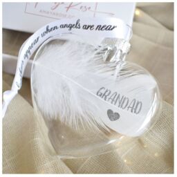 Amaya Rose Ltd In Memory of GRANDAD Feather Heart Bauble Gift Boxed in Clear - thumbnail 5