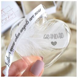 Amaya Rose Ltd In Memory of GRANDAD Feather Heart Bauble Gift Boxed in Clear - thumbnail 2