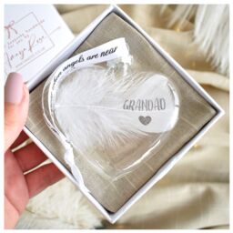 Amaya Rose Ltd In Memory of GRANDAD Feather Heart Bauble Gift Boxed in Clear - thumbnail 1