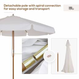 OUTSUNNY Garden Parasol Patio Umbrella with Ruffles Cream White - thumbnail 4