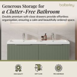 Balterley Fluted Wall Hung 2 Drawer Vanity Basin Unit & Basin 1200mm Satin Green - thumbnail 3