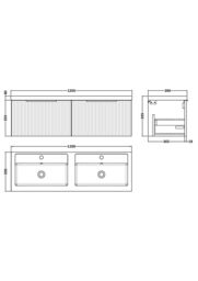 Balterley Fluted Wall Hung 2 Drawer Vanity Basin Unit & Basin 1200mm Satin Green - thumbnail 8