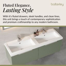 Balterley Fluted Wall Hung 2 Drawer Vanity Basin Unit & Basin 1200mm Satin Green - thumbnail 4