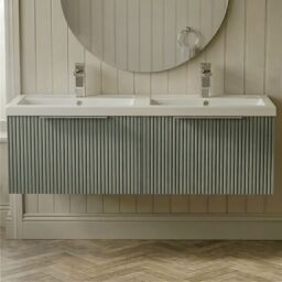 Balterley Fluted Wall Hung 2 Drawer Vanity Basin Unit & Basin 1200mm Satin Green - thumbnail 9