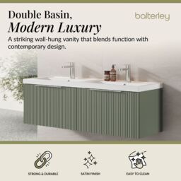 Balterley Fluted Wall Hung 2 Drawer Vanity Basin Unit & Basin 1200mm Satin Green - thumbnail 2