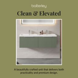Balterley Fluted Wall Hung 2 Drawer Vanity Basin Unit & Basin 1200mm Satin Green - thumbnail 7