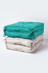 Homescapes Cotton Travel Support Booster Cushion in Teal - Size: 50 cm x 50 cm - thumbnail 7