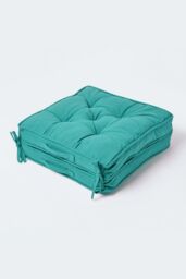 Homescapes Cotton Travel Support Booster Cushion in Teal - Size: 50 cm x 50 cm - thumbnail 2