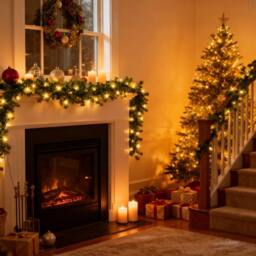 Shatchi 2.7M Pre-Lit Alaskan Garland - 70 Warm White LEDs, Christmas Décor in Green - thumbnail 7