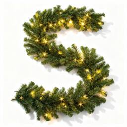 Shatchi 2.7M Pre-Lit Alaskan Garland - 70 Warm White LEDs, Christmas Décor in Green