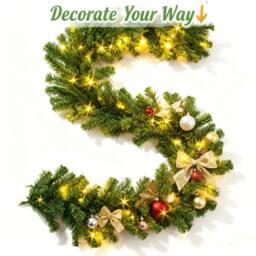 Shatchi 2.7M Pre-Lit Alaskan Garland - 70 Warm White LEDs, Christmas Décor in Green - thumbnail 6