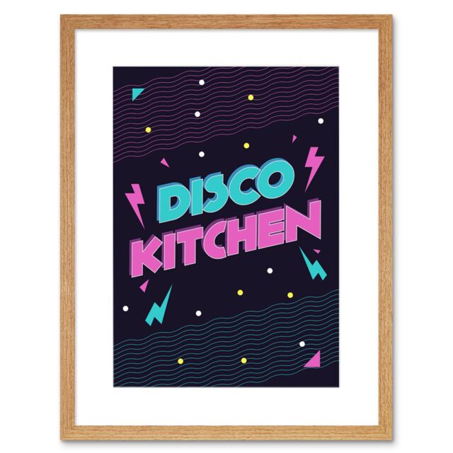 "Artery8 Wall Art Print Disco Kitchen 80s Art Framed 9x7 inch in Beige - Size: W7"" x H9""" - image 1