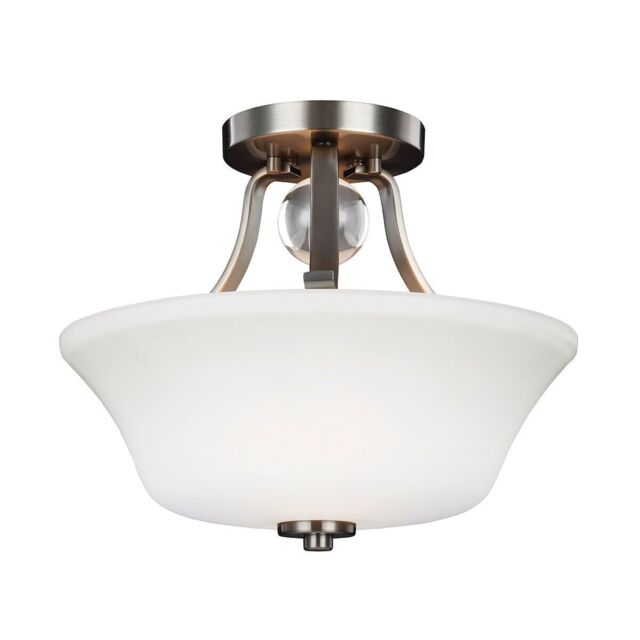 Loops 2 Bulb Semi Flush Uplighter Opal Etched Glass Shade Satin Nickel LED E27 60W in Metallics