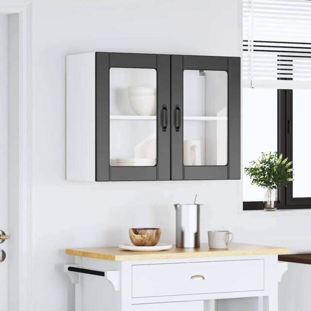 Berkfield Home Kitchen Wall Cabinet with Glass Door Lucca Black Engineered Wood - image 1