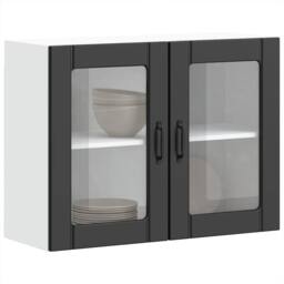 Berkfield Home Kitchen Wall Cabinet with Glass Door Lucca Black Engineered Wood - thumbnail 5