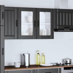 Berkfield Home Kitchen Wall Cabinet with Glass Door Lucca Black Engineered Wood - thumbnail 4