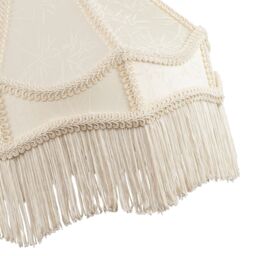 Happy Homewares White Sleek Satin Victorian Lamp Shade with Floral Leaf Decor & White Tassels - Size: 12 inches - thumbnail 3