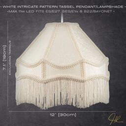 Happy Homewares White Sleek Satin Victorian Lamp Shade with Floral Leaf Decor & White Tassels - Size: 12 inches - thumbnail 6