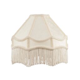 Happy Homewares White Sleek Satin Victorian Lamp Shade with Floral Leaf Decor & White Tassels - Size: 12 inches - thumbnail 1