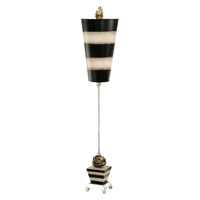 Loops Table Lamp Silver Leaf Ball Feet Taupe & Black Striped Base & Shade LED E27 60W - image 1