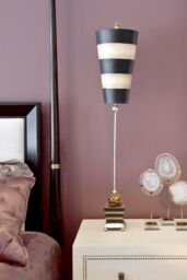 Loops Table Lamp Silver Leaf Ball Feet Taupe & Black Striped Base & Shade LED E27 60W - thumbnail 2