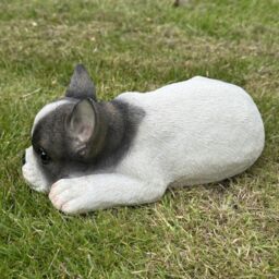 Animal Crackers Realistic Black & White Laying French Bulldog Figurine Decoration Or Memorial - thumbnail 7