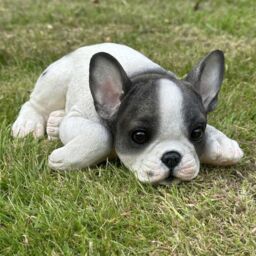 Animal Crackers Realistic Black & White Laying French Bulldog Figurine Decoration Or Memorial - thumbnail 1