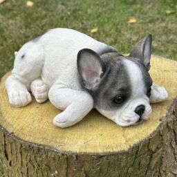 Animal Crackers Realistic Black & White Laying French Bulldog Figurine Decoration Or Memorial - thumbnail 8