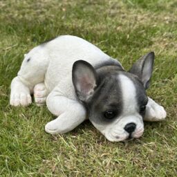 Animal Crackers Realistic Black & White Laying French Bulldog Figurine Decoration Or Memorial - thumbnail 3